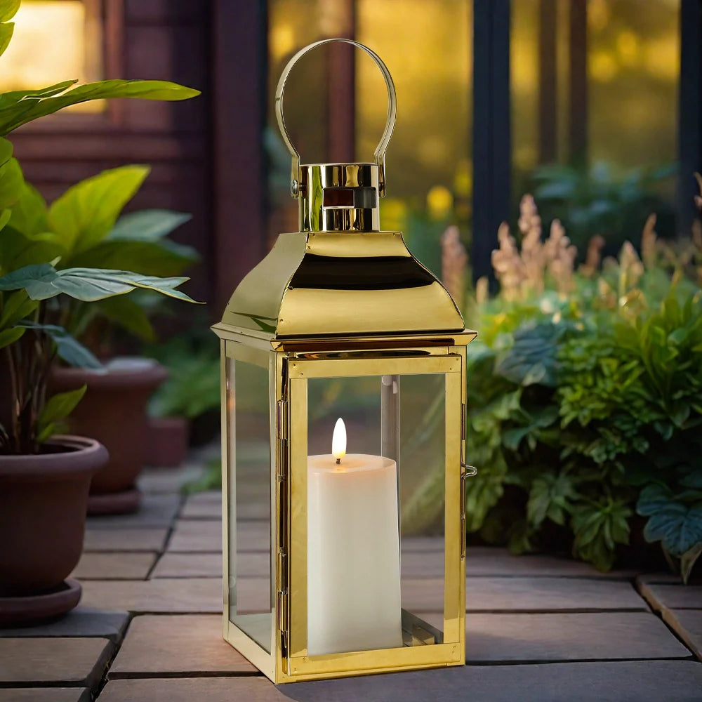 12.5" H Stainless Steel Decorative Candle Lantern(Gold)-4