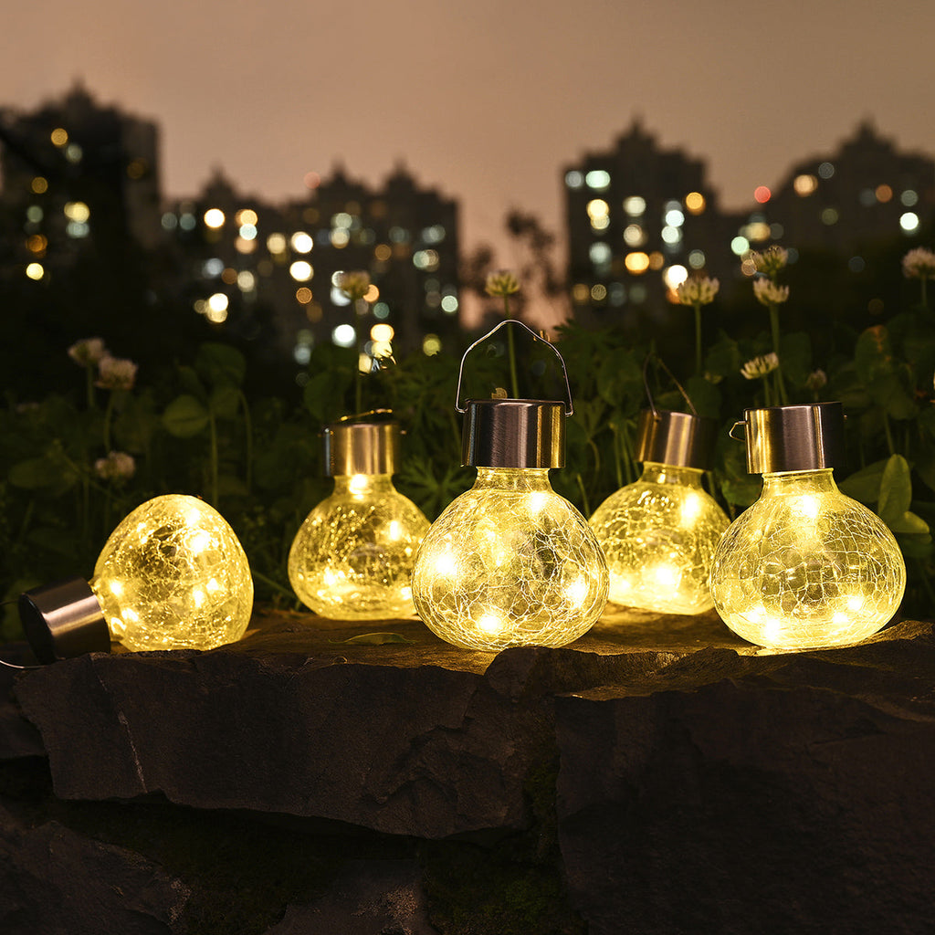 Gigalumi Crackle Glass Outdoor Hanging Lanterns Set (4 Pack)-1