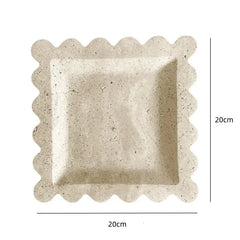 7.9" Scalloped Travertine Natural Stone Jewelry Dish and Catchall Tray