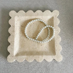 7.9" Scalloped Travertine Natural Stone Jewelry Dish and Catchall Tray