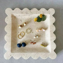 7.9" Scalloped Travertine Natural Stone Jewelry Dish and Catchall Tray