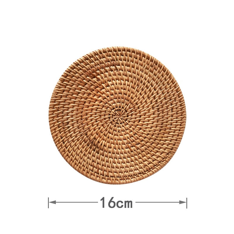 Line Cup Mat Round Natural Rattan,Hand Woven Hot Insulation Placemats Table Padding Kitchen Decoration Accessories-2