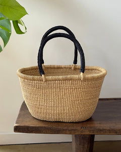 Handwoven Oval Market Basket with Leather Handles-0