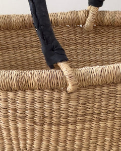 Handwoven Oval Market Basket with Leather Handles-2