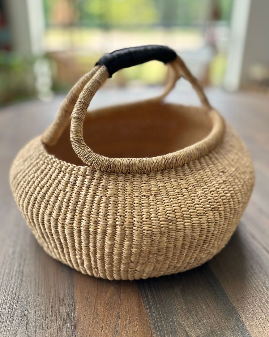Handwoven Ghana Kettle Basket with Handle-4