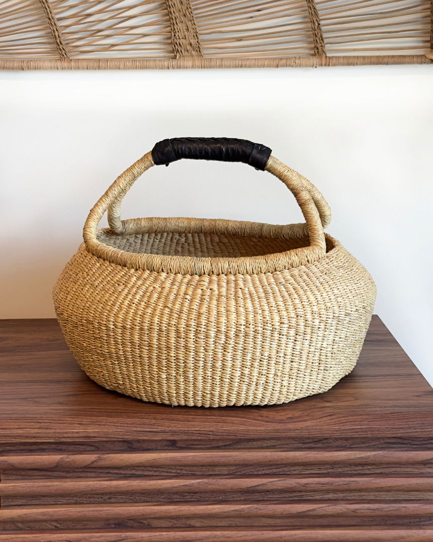 Handwoven Ghana Kettle Basket with Handle-2