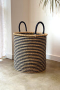 Handwoven African Storage & Laundry Hampers – Black Stripes