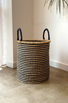 Handwoven African Storage & Laundry Hampers – Black Stripes