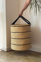 Large Handwoven Storage & Laundry Hamper – Black Stripe-1