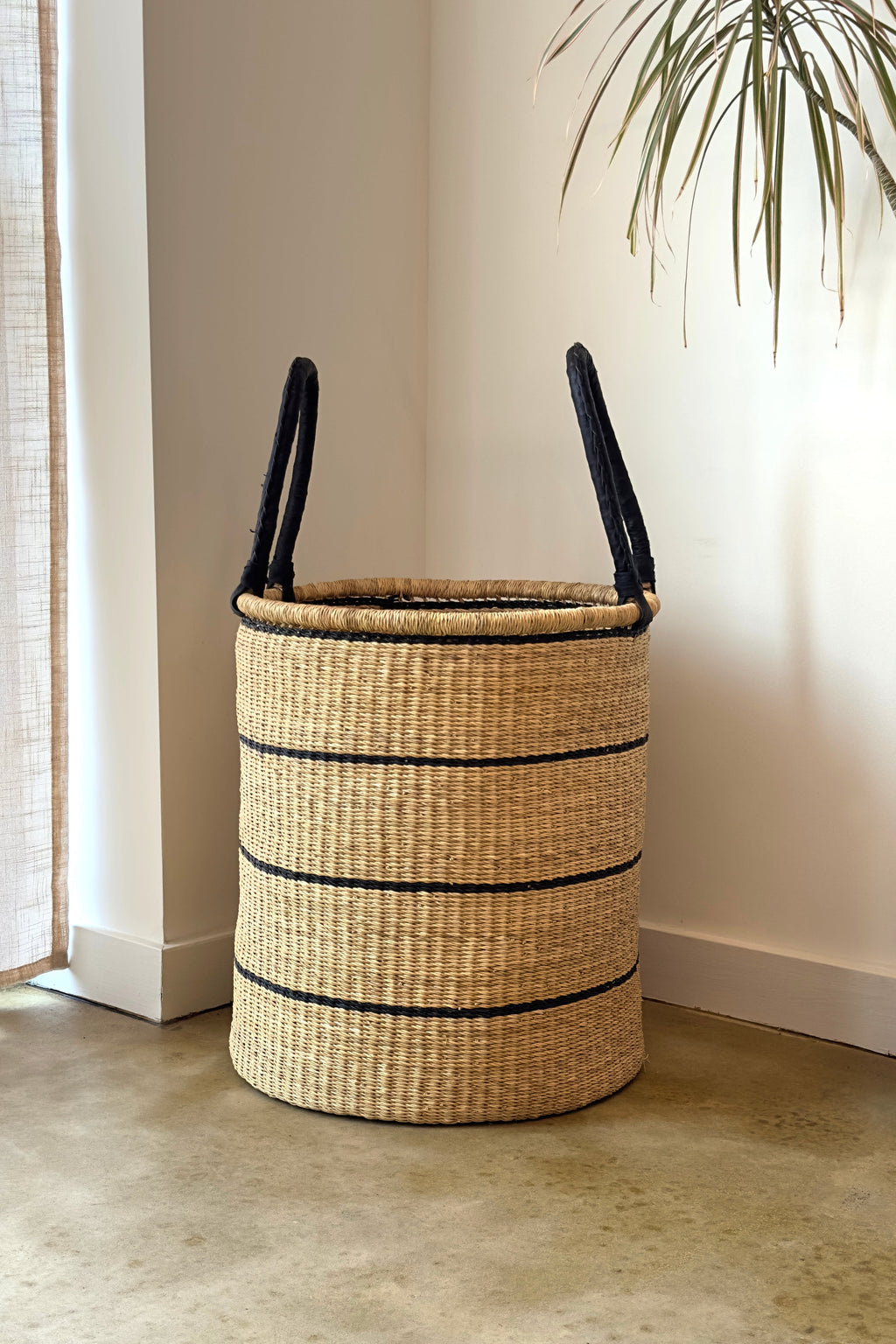 Large Handwoven Storage & Laundry Hamper – Black Stripe-0