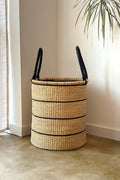 Large Handwoven Storage & Laundry Hamper – Black Stripe-0