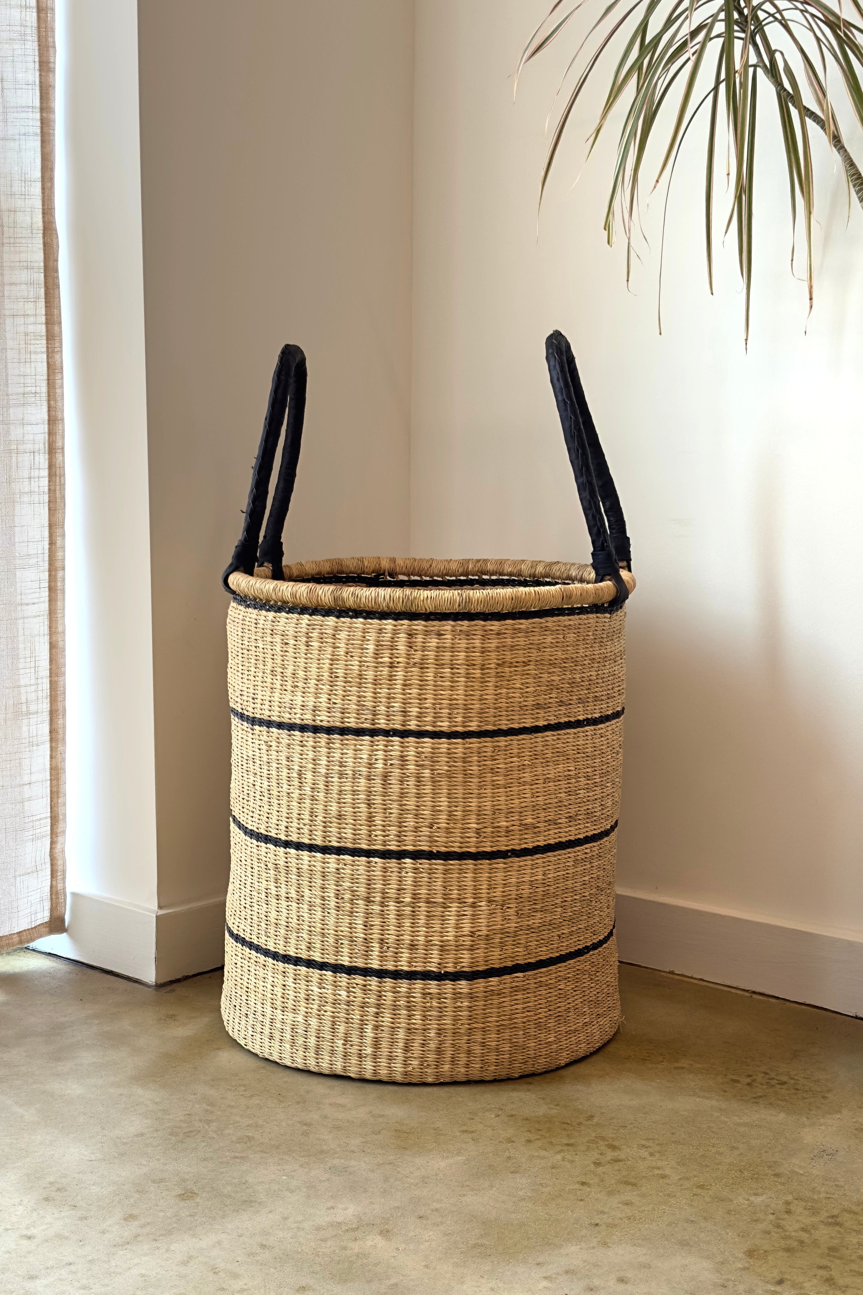 Large Handwoven Storage & Laundry Hamper – Black Stripe-0