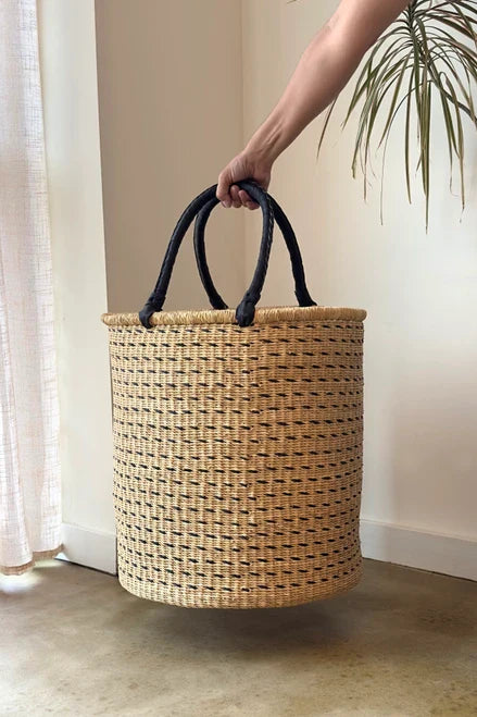 Large Handwoven Storage & Laundry Hamper – Black Dash-1