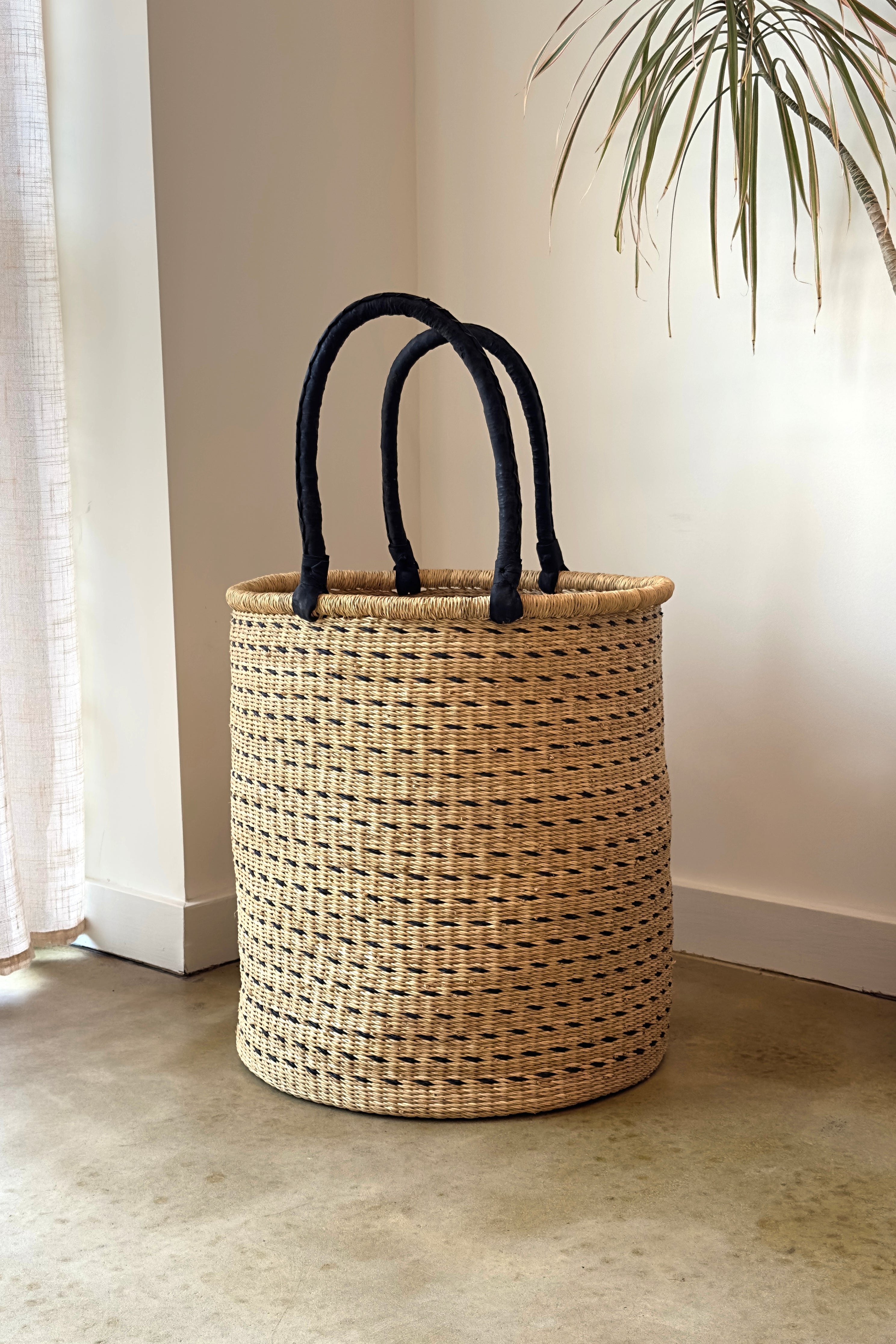 Large Handwoven Storage & Laundry Hamper – Black Dash-0