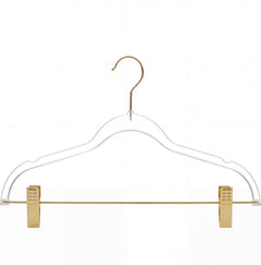 Plastic Clear Hangers with Gold Hooks & Clips- Adult 100pcs-0