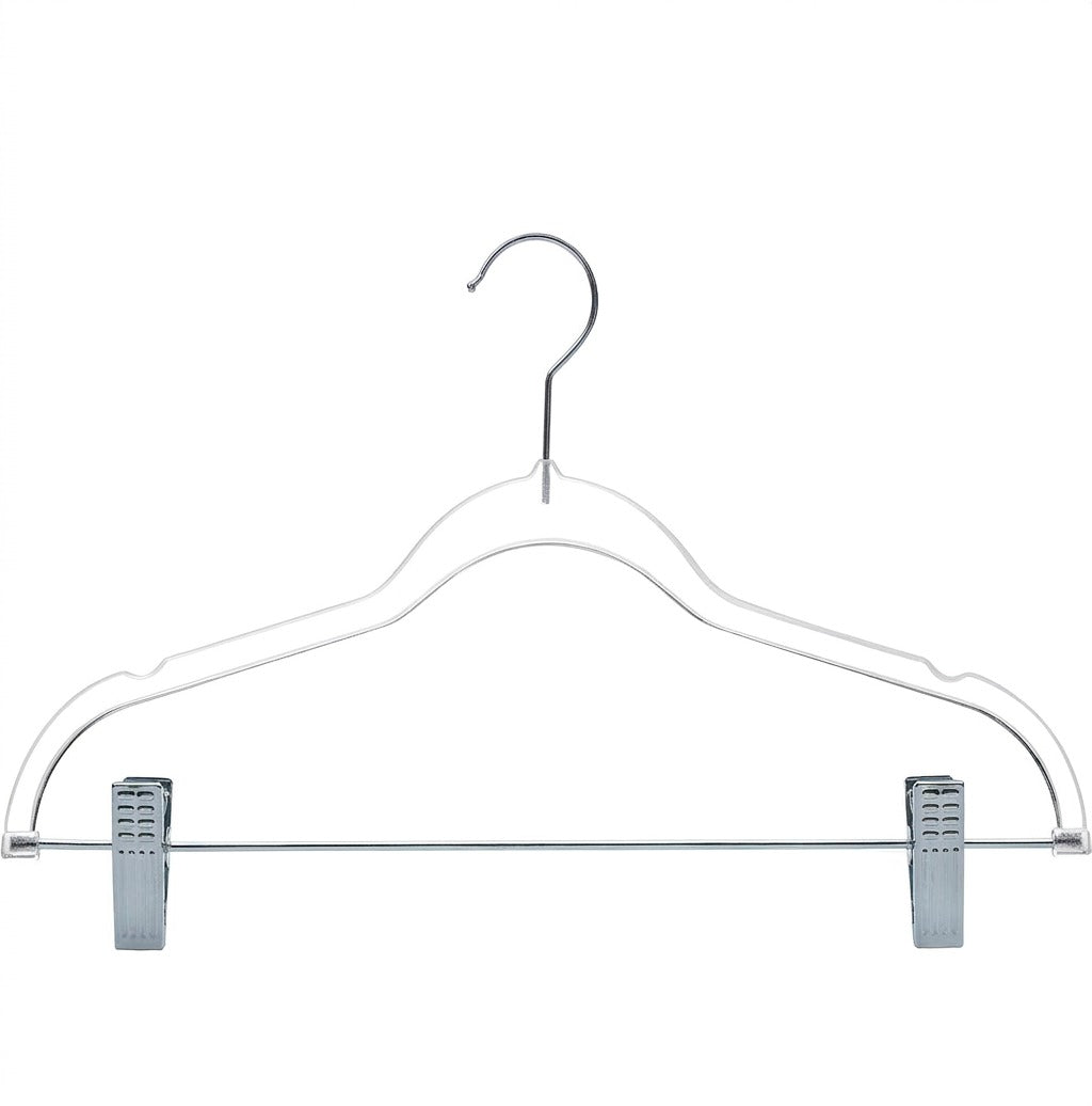 Plastic Clear Hangers with Silver Hooks & Clips-Adult 100pcs-0