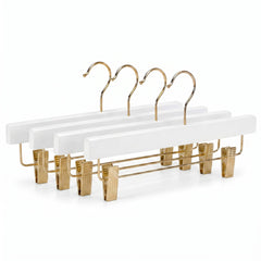White Wooden Pants Hanger with Clips - 1 Case (120 Hangers)-0