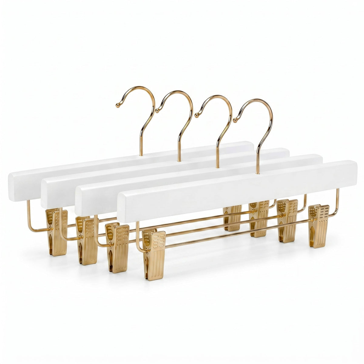 White Wooden Pants Hanger with Clips - 1 Case (120 Hangers)-0