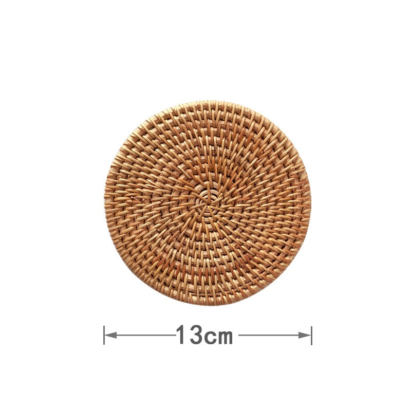 Line Cup Mat Round Natural Rattan,Hand Woven Hot Insulation Placemats Table Padding Kitchen Decoration Accessories-3