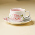 Hand-Painted Peony Porcelain Teacup & Saucer Set – Elegant Floral Ceramic Cup for Tea or Coffee-0