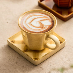 Vintage Hand-Painted Square Ceramic Coffee Mug with Saucer – 200ml-0