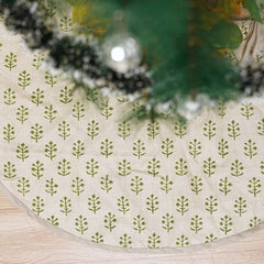Block Print Green Leaf Christmas Treeskirts - Jaisalmer
