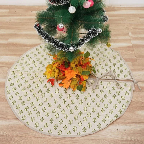 Block Print Green Leaf Christmas Treeskirts - Jaisalmer