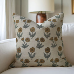 Indian Art Brown Floral Pillow Cover || Kirti
