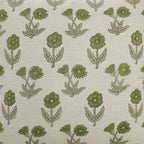 Block Printed Beige Green Throw Square Pillow Case - Kirti