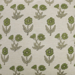 Block Printed Beige Green Throw Square Pillow Case - Kirti