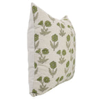 Block Printed Beige Green Throw Square Pillow Case - Kirti
