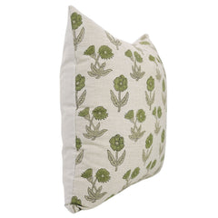 Block Printed Beige Green Throw Square Pillow Case - Kirti