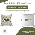 Block Printed Beige Green Throw Square Pillow Case - Kirti