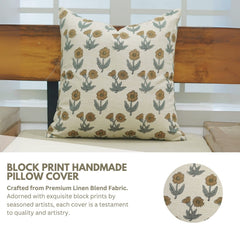 Indian Art Brown Floral Pillow Cover || Kirti