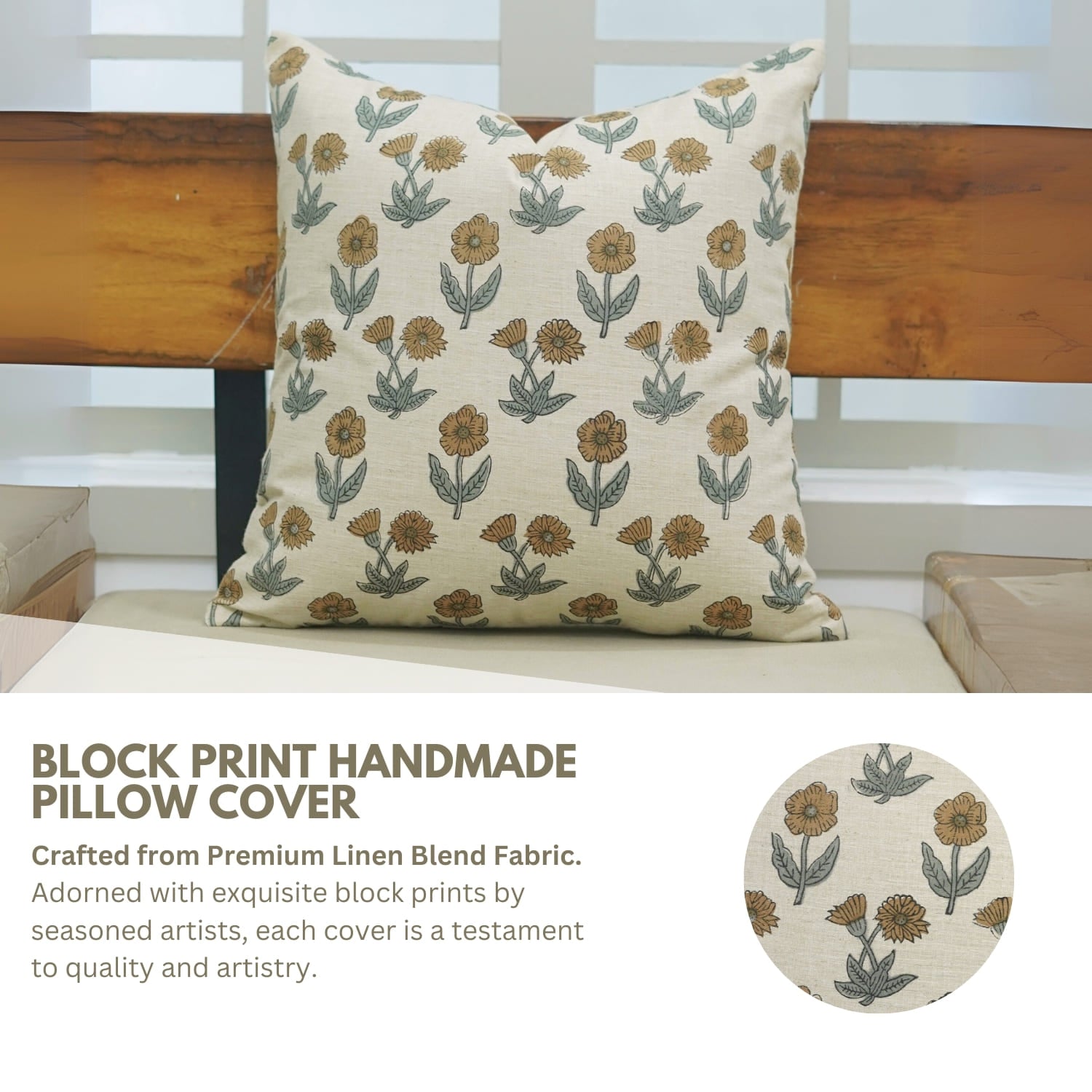 Indian Art Brown Floral Pillow Cover || Kirti