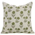 Block Printed Beige Green Throw Square Pillow Case - Kirti