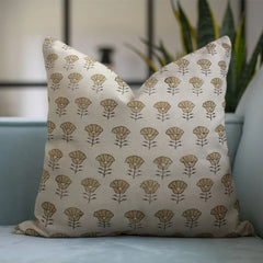 Beige Floral Handmade Pillow Cover - Kohinoor