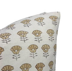 Beige Floral Handmade Pillow Cover - Kohinoor