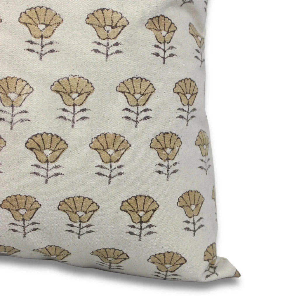 Beige Floral Handmade Pillow Cover - Kohinoor