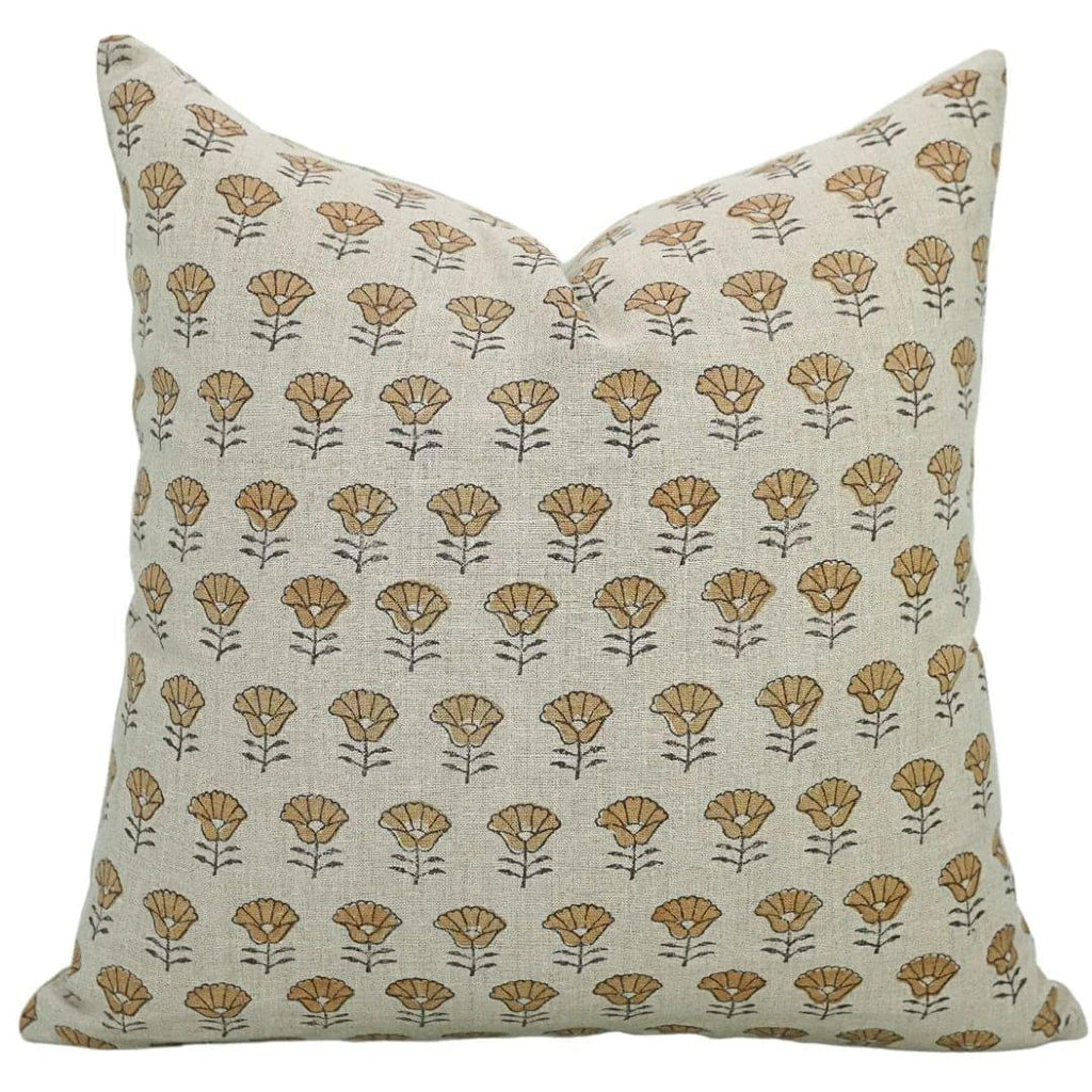 Beige Floral Handmade Pillow Cover - Kohinoor