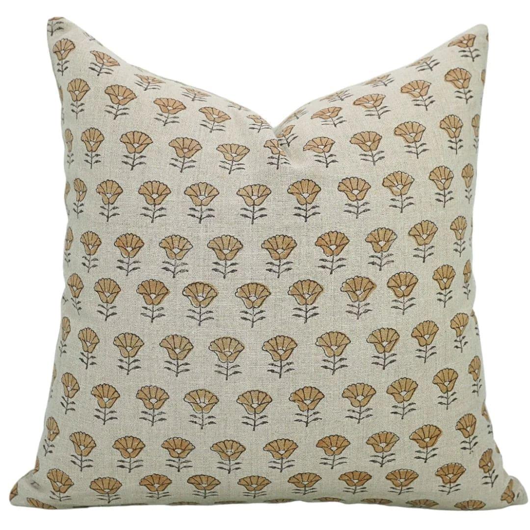 Beige Floral Handmade Pillow Cover - Kohinoor