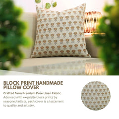 Beige Floral Handmade Pillow Cover - Kohinoor