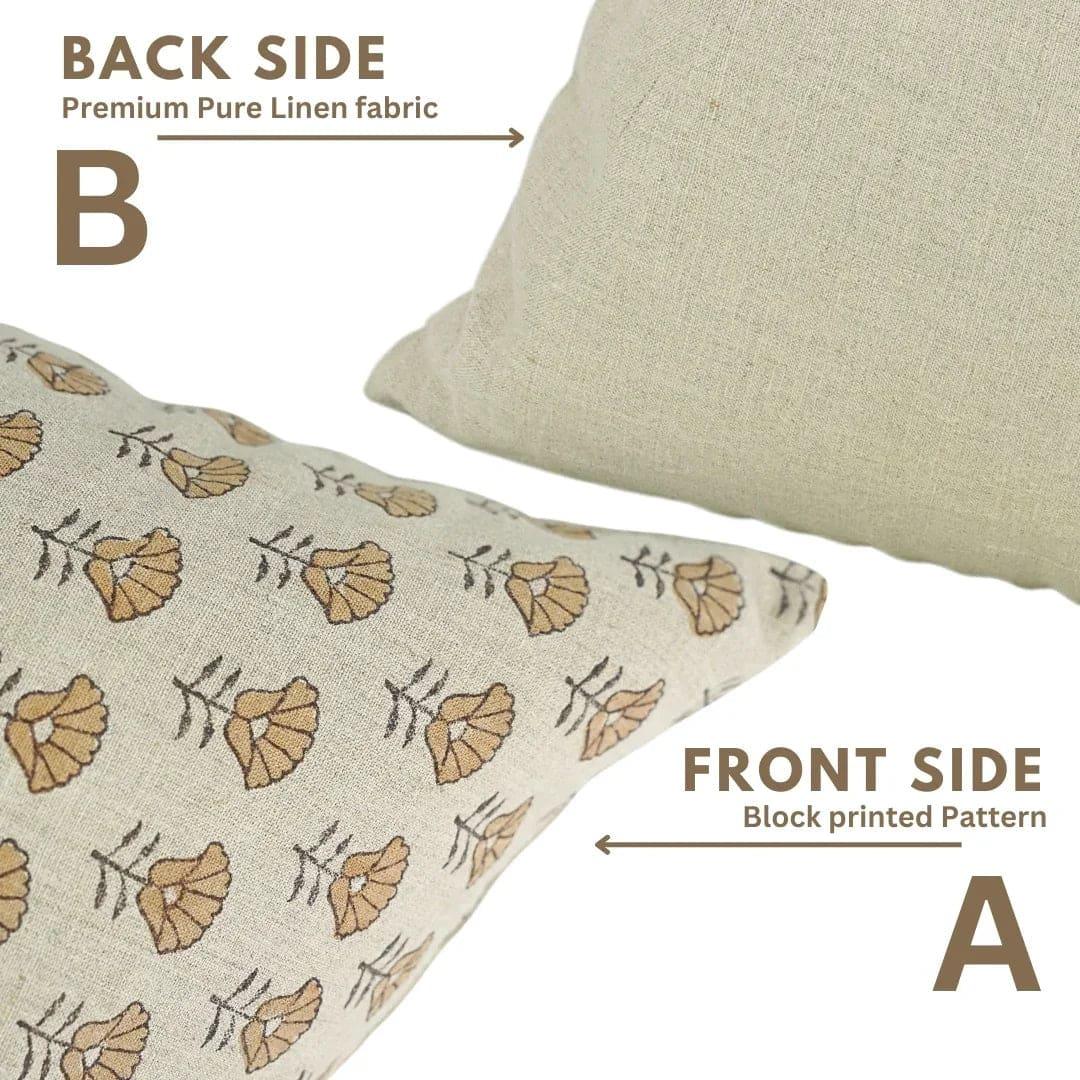 Beige Floral Handmade Pillow Cover - Kohinoor