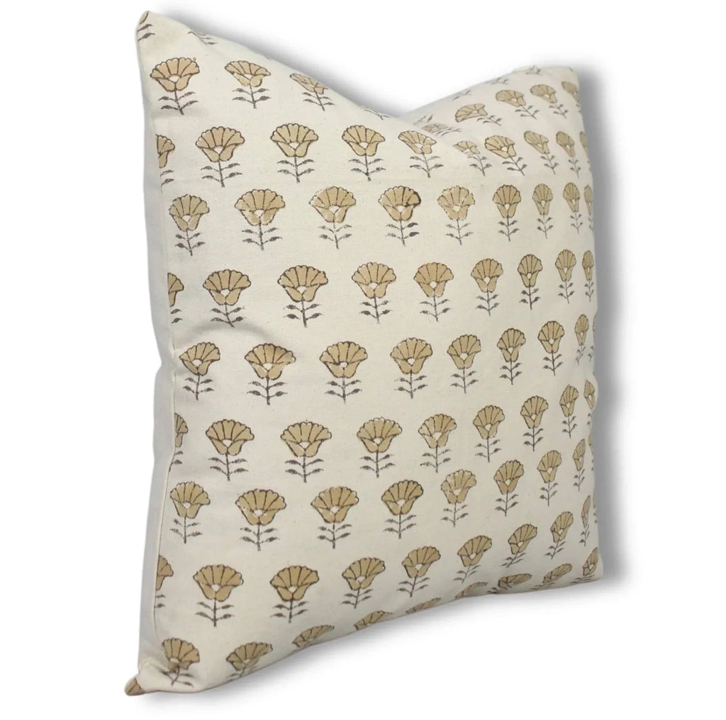Beige Floral Handmade Pillow Cover - Kohinoor