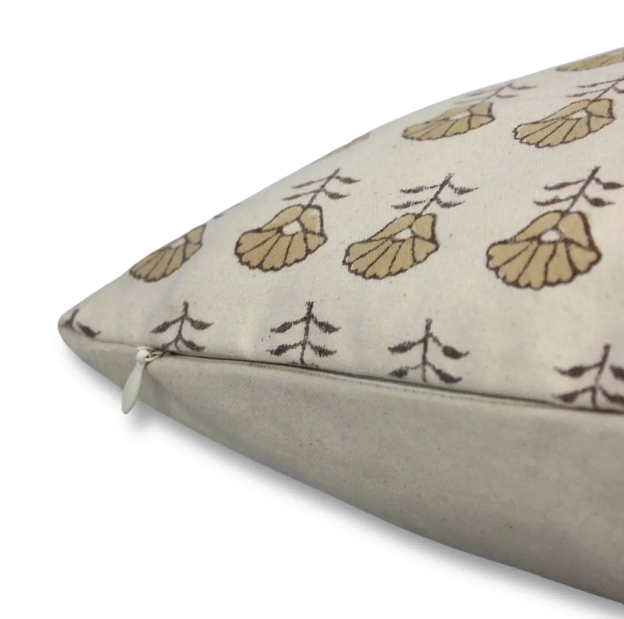 Beige Floral Handmade Pillow Cover - Kohinoor