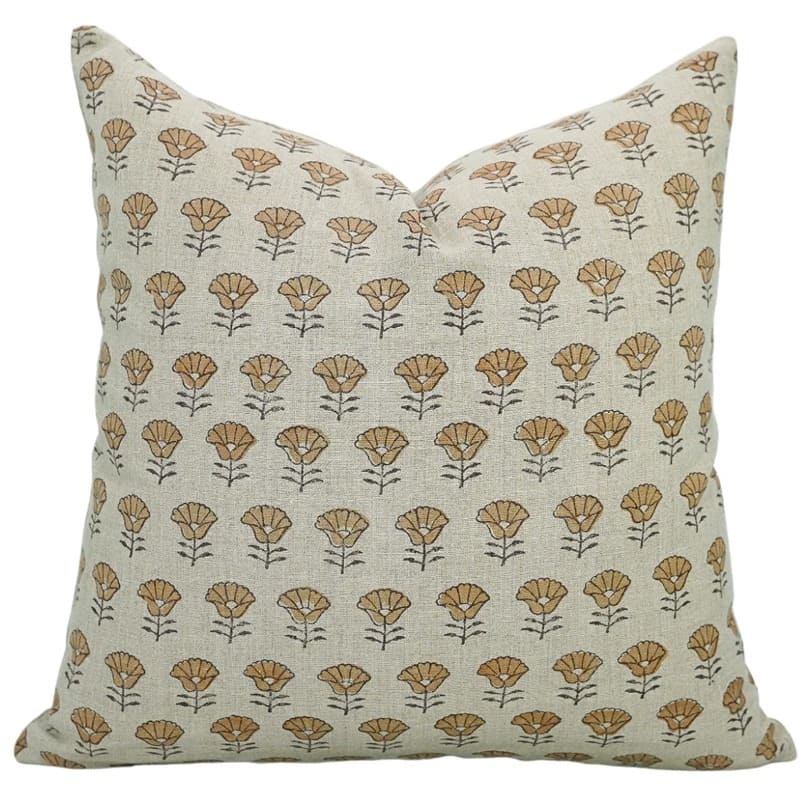 Block Print Linen Farmhouse Pillow Cover - Kohinoor