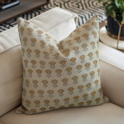 Block Print Linen Farmhouse Pillow Cover - Kohinoor