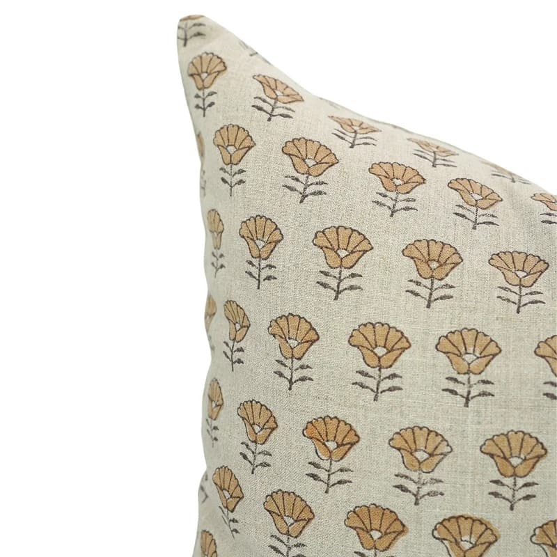 Block Print Linen Farmhouse Pillow Cover - Kohinoor