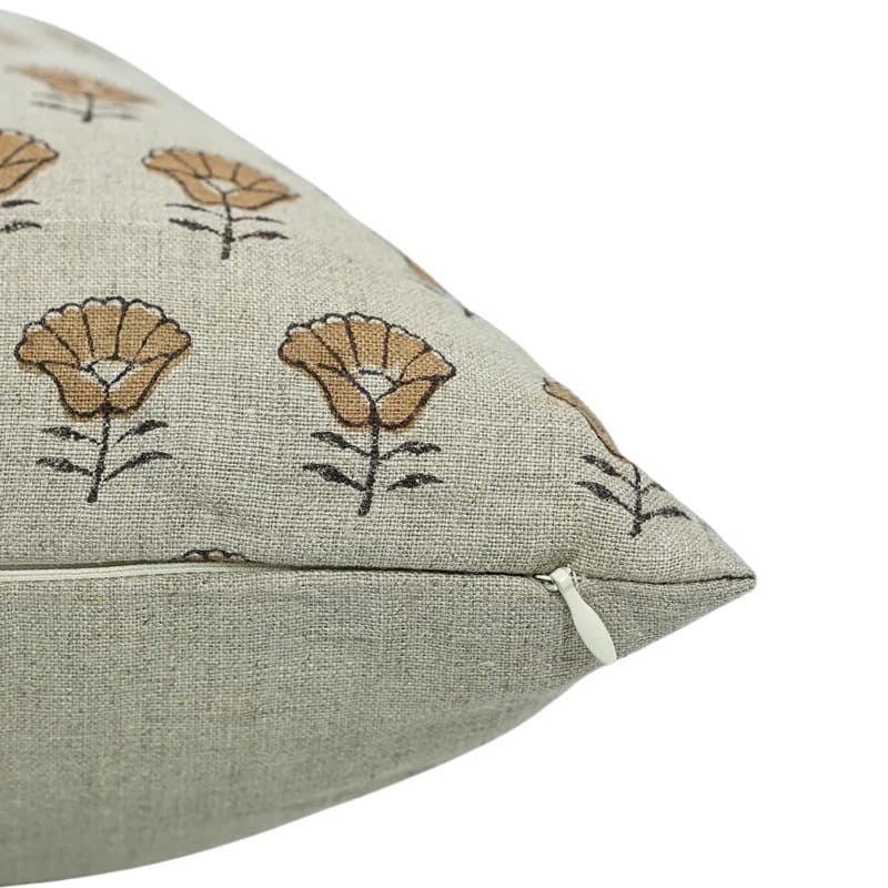 Block Print Linen Farmhouse Pillow Cover - Kohinoor