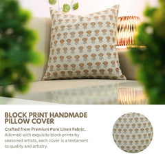 Block Print Linen Farmhouse Pillow Cover - Kohinoor
